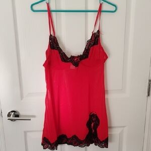 Chic Red Vintage Chemise with Black Lace Accents